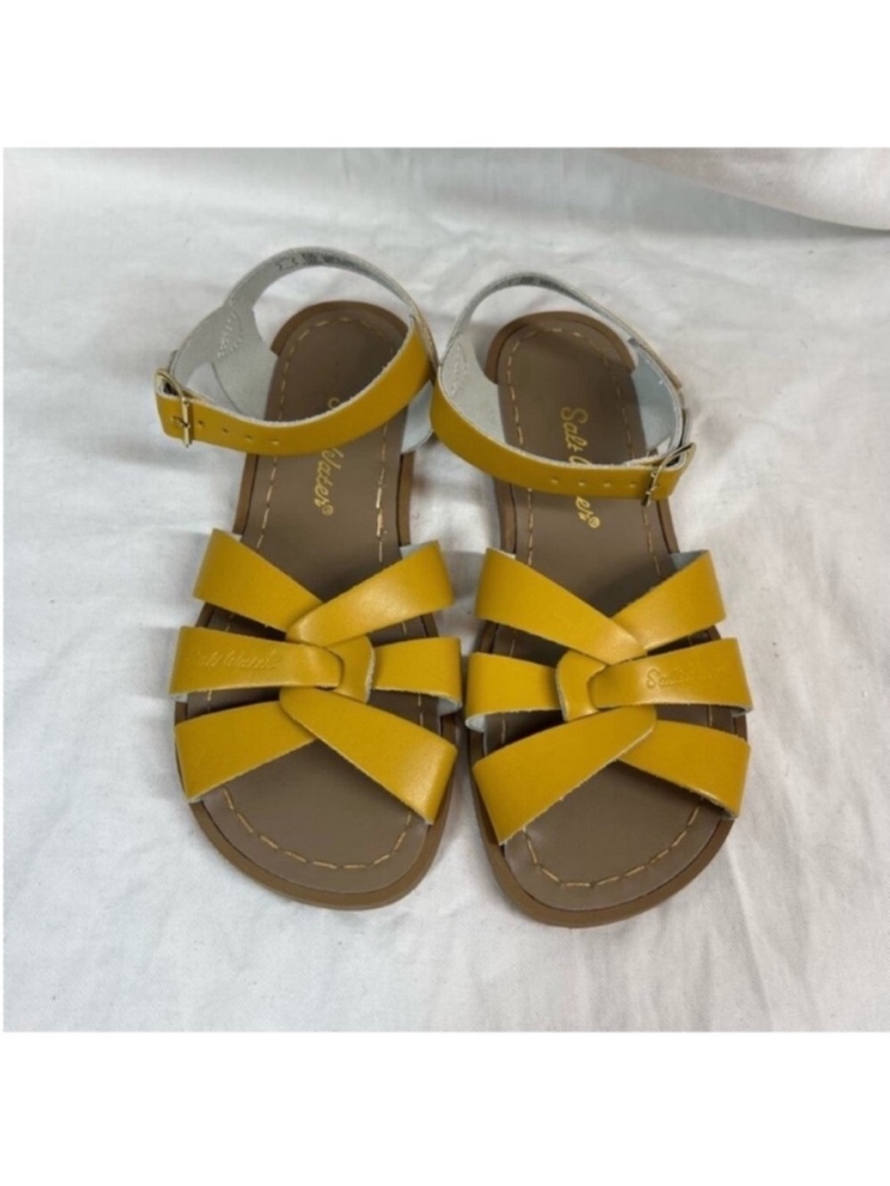 Salt water 100% leather kids strappy mustard yellow sandals NWOB
